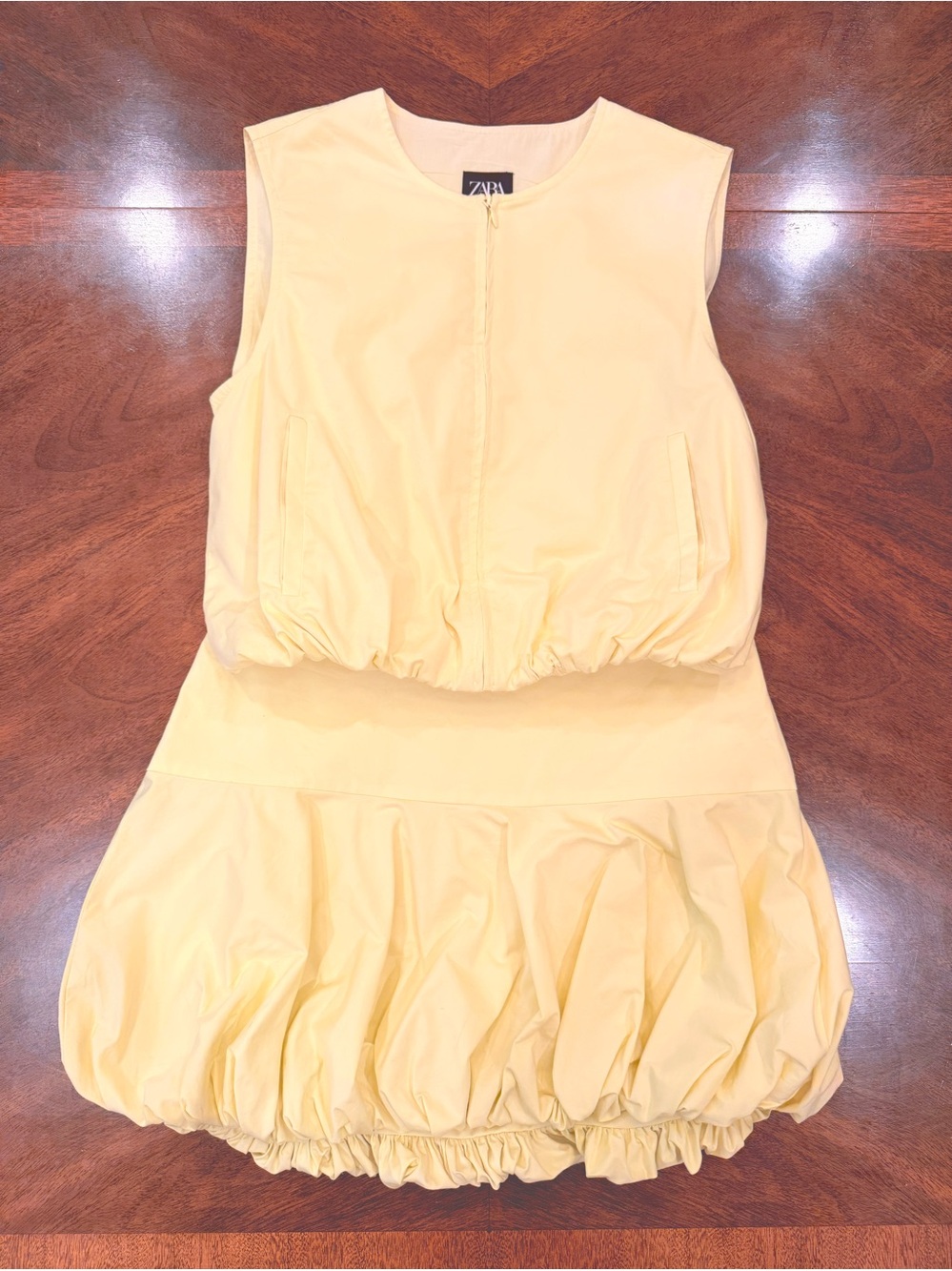 ZARA Pale Yellow Bubble-Hem Sleeveless two-piece set, M